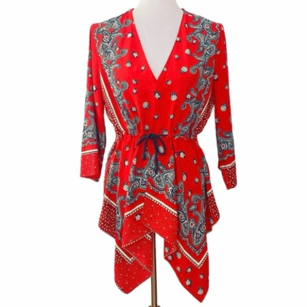 Zara Asymmetric Boho Bandana Paisley Tie Front Top - Picture 7 of 12